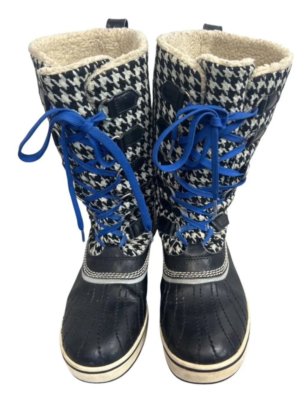 Sorel Tivoli Women's 8 Houndstooth Winter Boots Black White Tall Waterproof